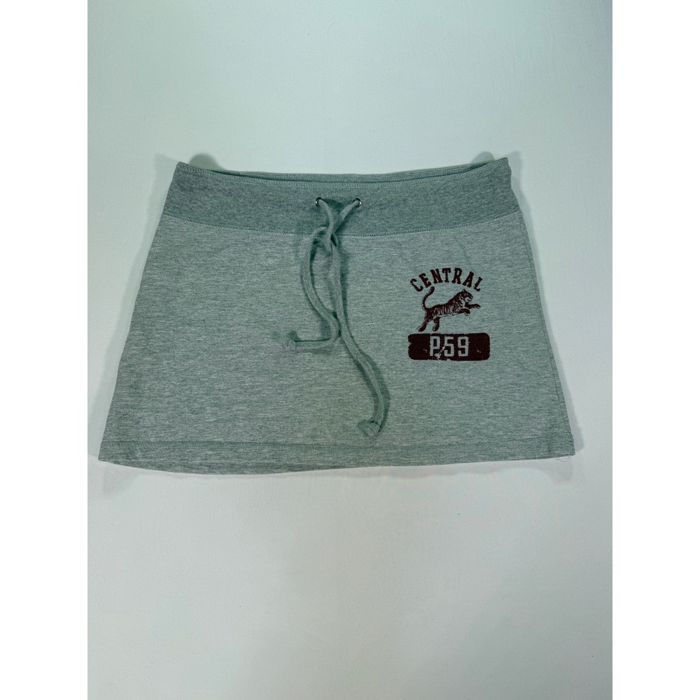 Vtg‎ Y2K Central Tiger Graphic Mini Skirt Womens Small Gray Drawstring Sporty